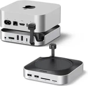 UGREEN Mac mini M4 Dock and Stand DP Hub for Mac mini M4 and M4 Pro 2024 with M.2 NVMe SSD Enclosure, 4K144Hz DP,10G USB A/C, SD/TF, Audio