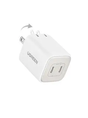 UGREEN 45W USB C Charger, Nexode 2 Port GaN Foldable PPS Wall Charger Block Support Samsung Super Fast Charging 2.0 for Galaxy S25/S24/Note 20, iPhone 16/15/14, iPad, MacBook, Steam Deck (White)