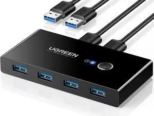 UGREEN USB 3.0 Switch Selector 2 Computers Share 4 USB Ports USB Switcher USB for PC Laptop Keyboard Mouse Printer Scanner One Button Switch Adapter with 2 Pack USB 3.0 Cables