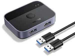 UGREEN USB 3.0 Switch 2 in 2 Out, USB Switcher 2 Computers Sharing Keyboard and Mouse Printer Scanner Webcam, Printer Splitter for 2 Computers, 2 Port USB Selector Switch with 2 USB3.0 Cables