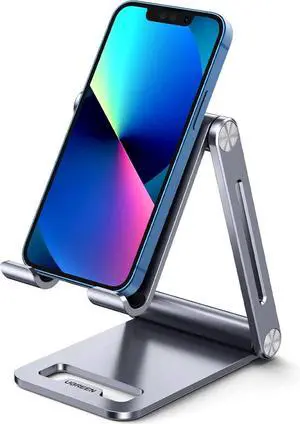 UGREEN Phone Stand for Desk Cell Phone Holder Adjustable Compatible with iPhone 17 Air/16/15/14/13 Pro Max/12 Mini/11/XS Max/XR/X/Nintendo Switch, Aluminum Metal Desktop Stand Portable, Space Grey
