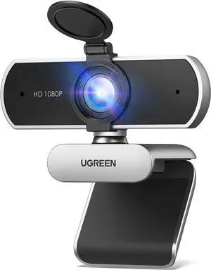UGREEN Full HD 1080P Webcam with Microphone, 2 Noise-Canceling Mics, 85° Fov & Fixed Focus, Plug and Play, Auto Light Correction, Privacy Cover PC Camera for Zoom/Skype/Teams, Switch 2, Silver Gray