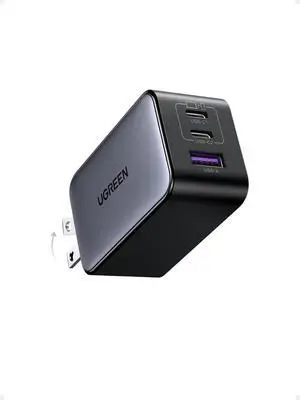 UGREEN Nexode 65W GaN USB C Wall Charger, 3-Port Compact Foldable Fast Charger Power Adapter for iPhone 17/16/15 Series, Galaxy S25/S24, Pixel 10/9, MacBook Pro/Air, Dell XPS, iPad Pro (Black)