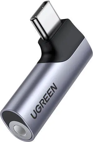 UGREEN USB C to 3.5mm Audio Adapter Type C Aux Headphone Jack DAC Stereo Mic HiFi Right Angle Dongle Compatible with iPhone 17 16 15 Pro Max/16 15 Plus, iPad Pro, Galaxy S25 Ultra Pixel 9, Gray