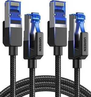 UGREEN Cat 8 Ethernet Cable, 2 Pack Ethernet Cable with 40Gbps 2000Mhz High Speed, 26AWG Braided, Shielded Heavy Duty Internet Cable Compatible for Gaming PC PS5 PS4 PS6 Xbox Modem Router, 3FT