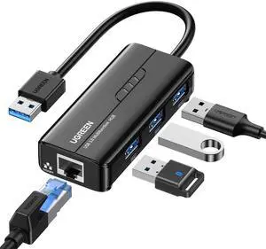 UGREEN 20265 Gigabit Ethernet Adapter with 3 USB 3.0 Port, 1 Pack