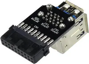 20Pin to Dual USB3.0 Adapter Connverter Desktop Motherboard 19 Pin/20P Header to 2 Ports USB 3.0 A Female Connector Card Reader (Vertical Version)