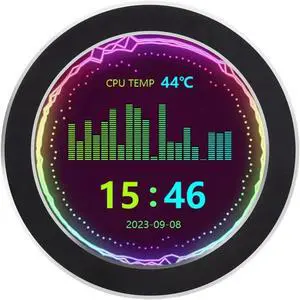 2.8" CPU/GPU Cooler Round LCD Display, AIO Computer Temp Monitor for Water Cooling Systems, Side Prebuilt Gaming PC Parts, Black