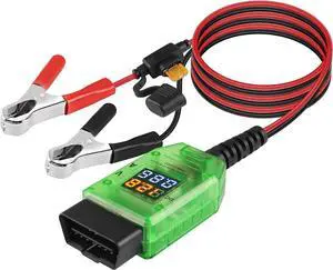 OBD2 Car Battery Change Saver Memory Vehicle ECU Emergency Power Supply Cable Replacement 12V Digital Display OBD II Battery Leakage Detective Kit with 5A