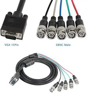 VGA to BNC Adapter Cable, HD15 VGA to 5 BNC RGBHV Male Coaxial High Resolution for HDTV Monitor Cable (Black)