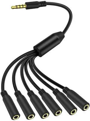 3.5mm Splitter Cable 1 to 6 Ways,1/8 inch 4-Pole/3-Rings TRRS 1 Male to 6 Female Audio Stereo Splitter Extension Cable 3.5mm Audio 1 Input 6 Output Headphone Headset Extender Cord (30CM)