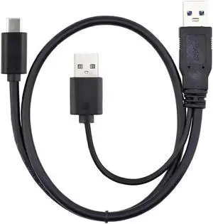 USB 3.0 Power Data Male & USB 2.0 Dual Power to USB-C Type-C Y Cable Cord for Lap top & Hard Disk 60cm Black