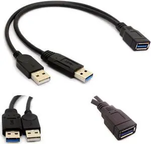 0.3MUSB 3.0 Female to Dual USB Male Extra Power Data Y Extension Splitter Cable Sync USB 3.0 Power Adapter Y cable