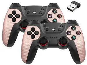 2.4G one-totwo wireless dual-person dual-gamepad gaming controller, suitable for PC/Tv/P3 set-top box, universal controller Rose pink 2.4G one-totwo wireless dual-person dual-gamepad gaming controller, suitable for PC/Tv/P3 set-top box, universal controller Rose pink