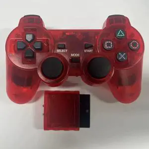 2.4G wireless PS2 game controllerwith transparentsnowflake buttons and dual vibration function -P2 game controller Transparent red