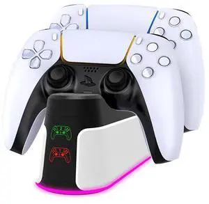 new P5 game controller charging stand forps5 dual charging with ambient light and contacts for both handsHandle charging base Classic White new P5 game controller charging stand forps5 dual charging with ambient light and contacts for both handsHandle charging base Classic White