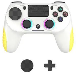 P4 console game controller 4th generation with RGB lights and adjustable P4 wireless Bluetooth controller White complements yellow P4 console game controller 4th generation with RGB lights and adjustable P4 wireless Bluetooth controller White complements yellow