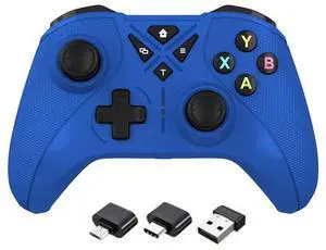 Wireless 2.4G multi;.functional game controller compatible with pc, $witch, Android TV Box, dual vib ration macro progamming controller blue
