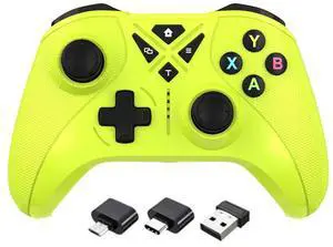Wireless 2.4G multi;.functional game controller compatible with pc, $witch, Android TV Box, dual vib ration macro progamming controller green