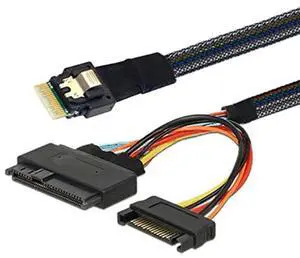 Mini Slimline SAS SFF-8654 4i 38P to U.2 SAS 8639 Server-Grade Cable with SATA 15P Male Cable \u2013 24G, 32AWG High-Speed (31.49, Inches)