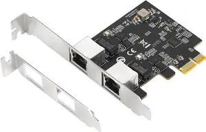 PCIe X1 to 2.5G Network Card RTL8125B Gigabit Ethernet Adapter for Desktop and Server, PCI-E x1 LAN Card 2500Mbps with Dual LED Indicators, Full & Low Profile Brackets (Dual RJ45)