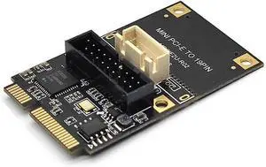 Mini PCI-E to USB 3.2 Gen1 19-Pin Dual-Port Expansion Card 5Gbps Adapter Support Half-Height Bracket, Compatible with Windows/Linux (Small 4-Pin Power Port)