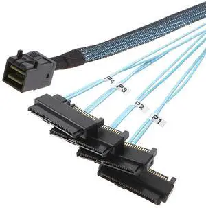 SFF-8643 Internal Mini SAS HD to (4) 29pin SFF-8482 connectors with SAS 15pin Power Port 12GB/S Cable 1M 3.3 feet SFF-8643 Internal Mini SAS HD to (4) 29pin SFF-8482 connectors with SAS 15pin Power Port 12GB/S Cable 1M 3.3 feet