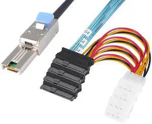 Mini-SAS SFF-8088 26P to 4 X SAS SFF-8482 29 Pin with Power Cable 1 Meter 3.3FT