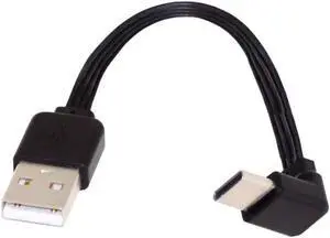 USB C Short Flat Cable, USB 2.0 Type A Male to USB C Male 90 Degree UP Angled 4 Wires 5V 2A Charge Data Extension Silicone Cable 4 Wires 30AWG 13cm