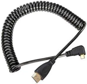 Stretch Spring Micro HDMI to HDMI Male HDTV Cable for Cell Phone & Tablet & Camera Left & Right Angled 90 Degree Straight Black (Left Angled, Black) Stretch Spring Micro HDMI to HDMI Male HDTV Cable for Cell Phone & Tablet & Camera Left & Right Angled 90 Degree Straight Black (Left Angled, Black)