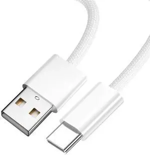 USB C Nylon Braided Cable, USB 2.0 Male to USB C Male 480Mbps Data Transfer PD 15W Fast Charging Cable White 3.28FT/1.0M