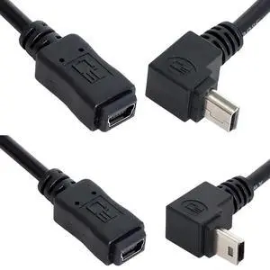 2 Pack Mini USB Extension Cable USB 2.0 Mini USB 5Pin Male to Female 90 Degree Angled Data Power Extension Cable Adapter 0.2M