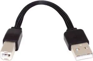 USB 2.0 Short Flat Cable, USB 2.0 Type A Male to Type B Male 4 Wires 5V 2A Charge Data Extension Silicone Cable 4 Wires 30AWG 13cm