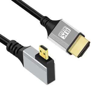 HDMI 2.1 Cable,HDMI Male to Micro HDMI Male 90 Degree Left Angled 8K@60Hz 4K@120Hz 48Gbps Ultra High-Speed Gold-Plated Cable 1.64FT/0.5M for TV, Monitor, Computer