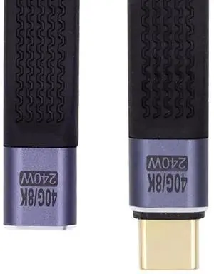 USB C Short Cable USB4 Plug to Socket Slim Flat Extension Cable 13cm 40Gbps with 240W Power and 8K@60Hz Video