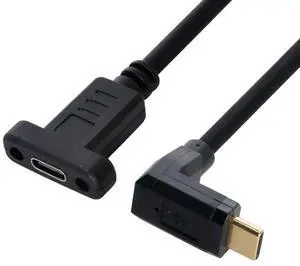USB 3.1 Gen 2 10Gbps USB C Male to Female 90 Degree UP Angled Fast Charging Data Video Transfer Extension Cable with Panel Mount Hole 0.3M