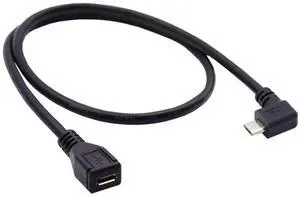 Micro USB 2.0 Male to Micro USB 2.0 Female Extension Cable Left & Right 90 Degree Angled Full Pin Connected 0.5M