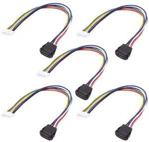 5 Pack 2.0mm Pitch 6Pin to USB C Female DC 5V/20V PD Power Flush Mount Charging Socket Port Conversion Cable Adapter