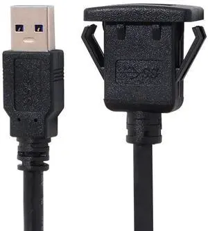 USB 3.0 Flush Mount Male to Female Extension Cable for Car Dashboard Panel Mount 1.0M