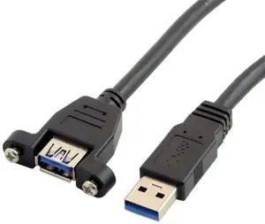 USB 3.0 Male to Female Extension Data Cable with Panel Mount Screws 0.5M USB 3.0 Male to Female Extension Data Cable with Panel Mount Screws 0.5M