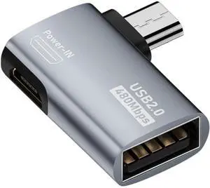 2 in 1 Micro USB OTG Power Adapter Micro USB Male to USB 2.0 Female 90 Degree Left Angled Connector Adapter