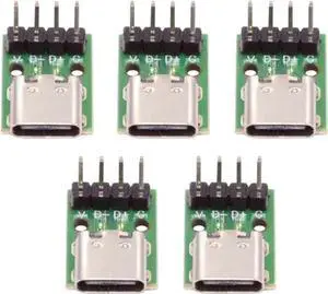 5 Pack USB C DIY Connector, Pitch 2.54mm Vertical 4Pin to USB 2.0 Type C Female Socket Port Repair Replacement Solder Adapter 5 Pack USB C DIY Connector, Pitch 2.54mm Vertical 4Pin to USB 2.0 Type C Female Socket Port Repair Replacement Solder Adapter