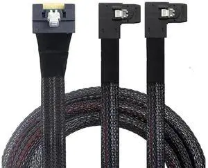 Anti-Misplug PCIe Slimline SAS SFF-8654 8i to Dual SAS SFF-8087 Right-Angle Server Cable, 32AWG High-Speed Copper Wire Harness (0.5M/19.68in)