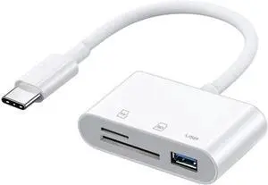 3 in 1 USB C to USB 2.0 TF Micro SD SDXC SDHC Card Reader Adapter 480Mbps Compatible with Laptop Tablet Phone