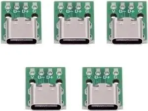 5 Pack USB C DIY Connector, Pitch 2.54mm USB 2.0 Type C 4Pin Female Socket Port Repair Replacement Solder Adapter 5 Pack USB C DIY Connector, Pitch 2.54mm USB 2.0 Type C 4Pin Female Socket Port Repair Replacement Solder Adapter