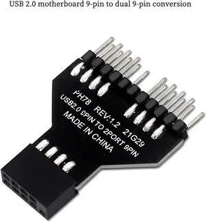 PH78 Motherboard USB2.0 9PIN 1 to 2 Expansion Adapter for Water-Cooled RGB Light Fan Speed Measurement