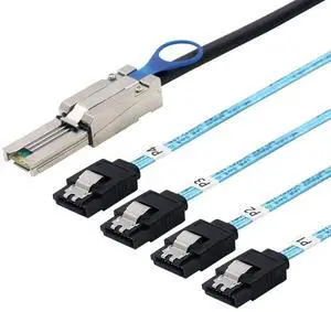 Mini SAS HD SFF-8088 26P to 4X SATA 7P Female Cable 6Gbps High Speed Server Hard Drive Connection Cable, 28AWG, 10 Ohm (3M)