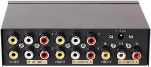 Powered 4 Way 3 RCA Splitter Box 1 in 4 Out Composite Video Audio Distribution Duplicator with Power Adapter