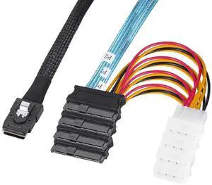 Internal Mini SAS SFF-8087 to (4) 29pin SFF-8482 connectors with SATA Power, 1M / 3.3FT