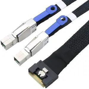 Slimline SAS SFF 8654 8i to Dual SAS HD SFF 8644 Server Cable with Full-Cover Anti-Misplug Design 32AWG Data Harness, 10 Ohm Impedance (1M) Slimline SAS SFF 8654 8i to Dual SAS HD SFF 8644 Server Cable with Full-Cover Anti-Misplug Design 32AWG Data Harness, 10 Ohm Impedance (1M)